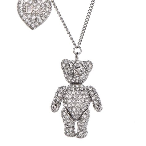 dior teddy bear necklace|Aged silver necklace, “Dior” teddy bear .